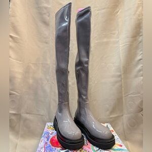 Jeffrey Campbell Tanked Over-the-Knee Patent Platform Boots Gray Size 9